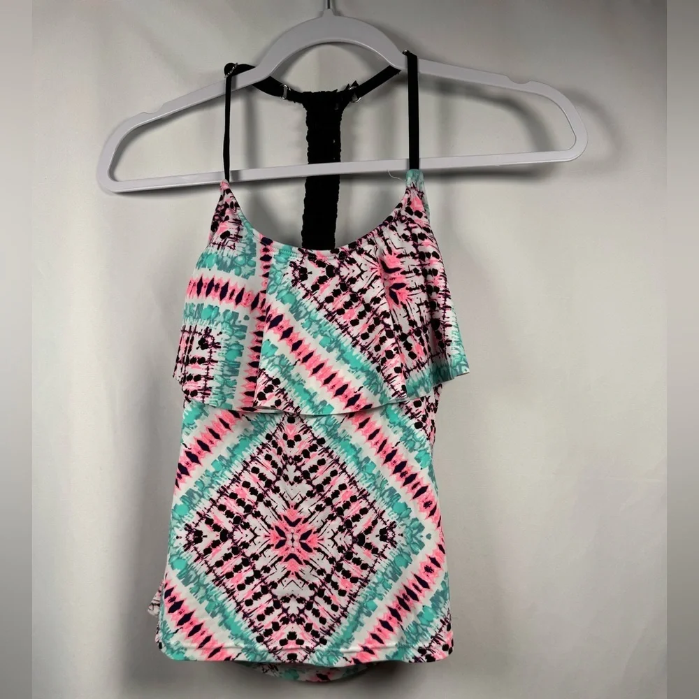 SO Braided Back Flounce Tankini Swim Top S (3-5)
